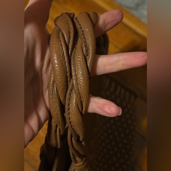 Jack Rogers Brown Woven Leather Tote Bag Braided Handles Medium Handbag - Picture 6 of 15